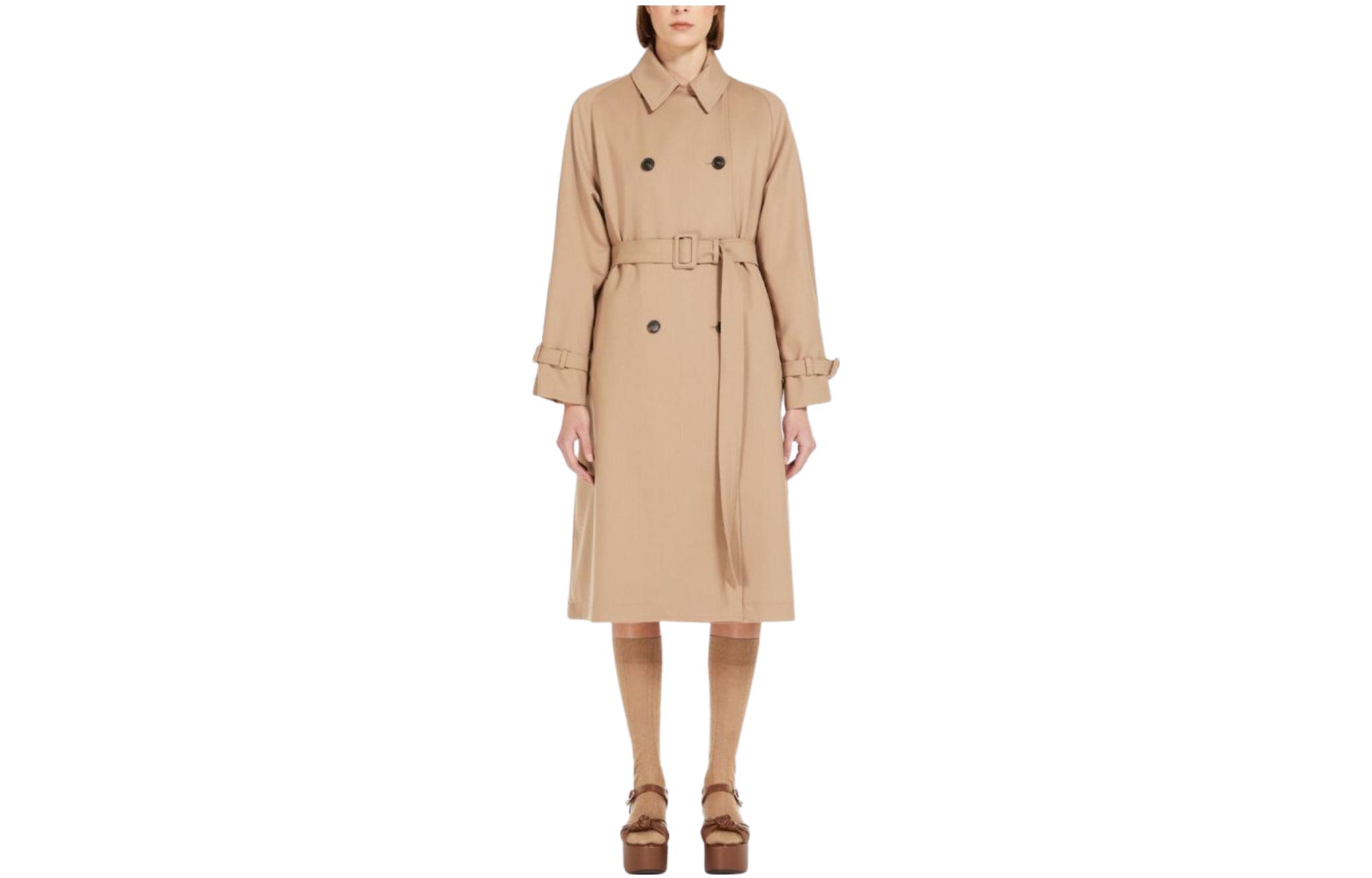 (Women) WEEKEND MaxMara  Camel Double-Breasted Long Coat with Collar. 2350260139600-002