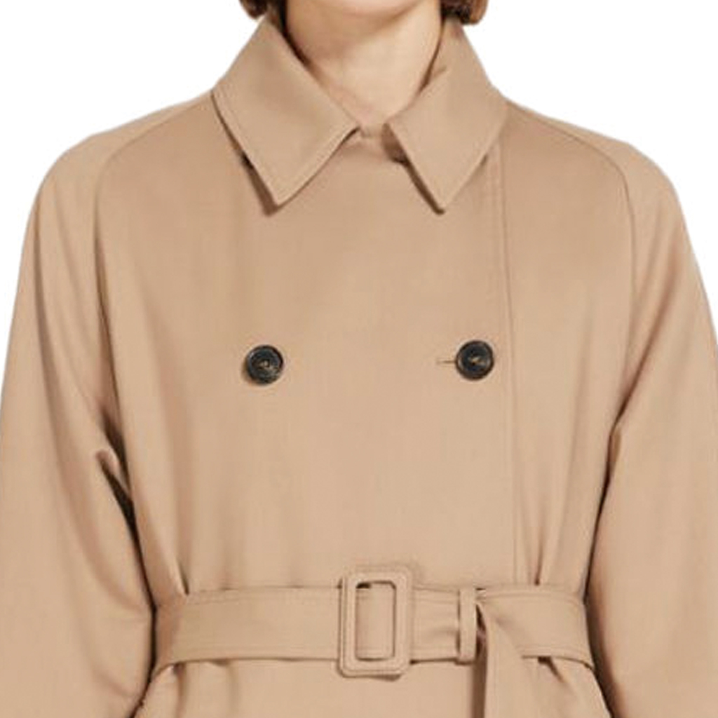 Purchase (W) 周末MaxMara驼色双排扣长大衣带领子。 2350260139600-002