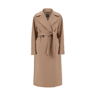 (Women) WEEKEND MaxMara Casual Wool Coat with Lapel - Camel Color. 5016021306006-RESINA