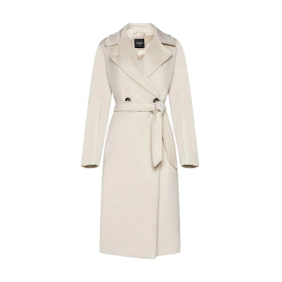 (Women) WEEKEND MaxMara Double-Breasted Belted Long Coat Off-White 2350161133600048-RESINA