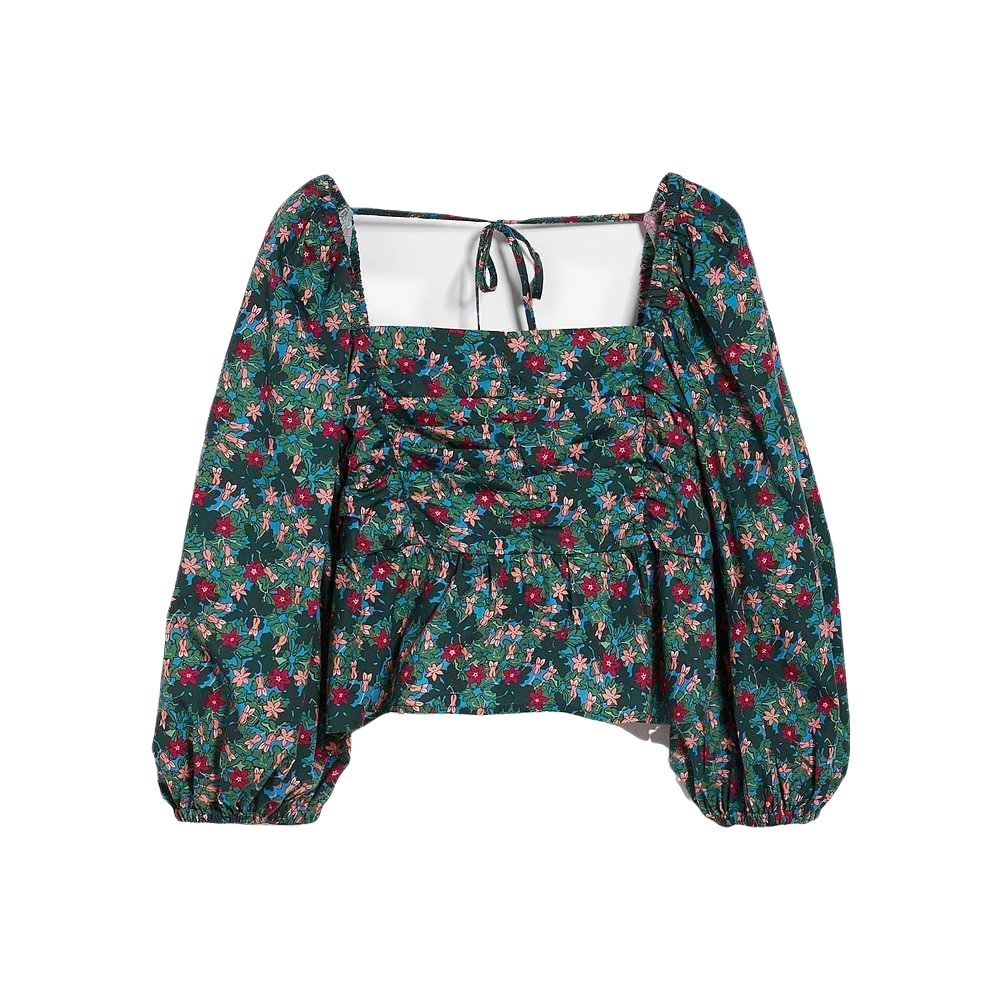 (Women) WEEKEND MaxMara  Green All-Over Print Square Neck Long Sleeve Shirt 5161044206-006