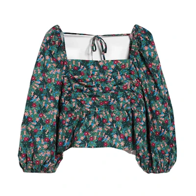 (Women) WEEKEND MaxMara Green All-Over Print Square Neck Long Sleeve Shirt 5161044206-006