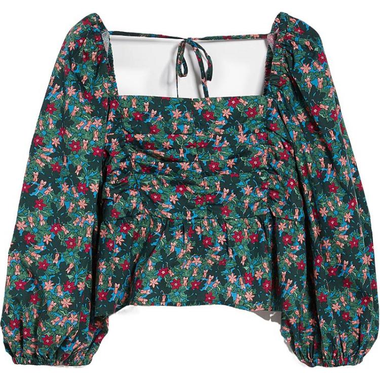 Order (W) WEEKEND MaxMara  Atasan Lengan Panjang Hijau Motif Kotak Leher Persegi Panjang 5161044206-006