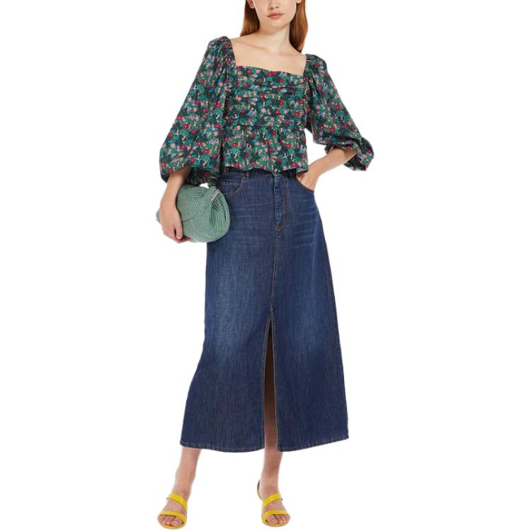 Lookbook (W) WEEKEND MaxMara  Atasan Lengan Panjang Hijau Motif Kotak Leher Persegi Panjang 5161044206-006