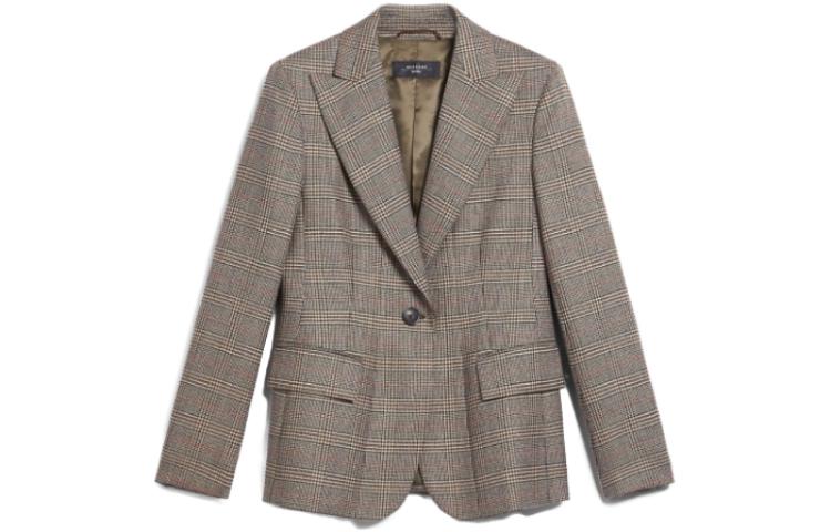 (Women) WEEKEND MaxMara  Grey Plaid Slim-Fit V-Neck Long Sleeve Blazer 5046010306-001