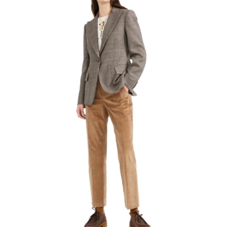 Lookbook (W) 周末MaxMara灰色格纹修身V领长袖西装外套 5046010306-001