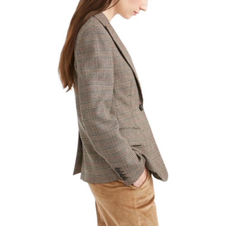 Purchase (W) 周末MaxMara灰色格纹修身V领长袖西装外套 5046010306-001