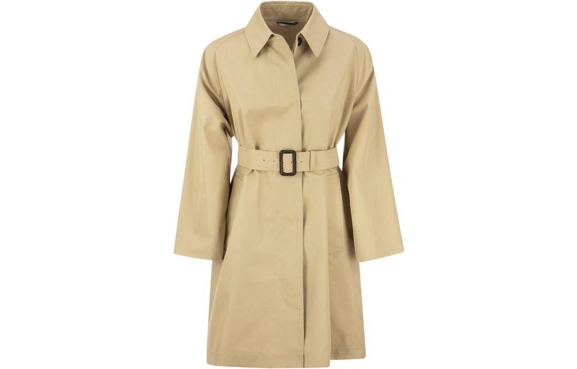 (Women) WEEKEND MaxMara  Khaki Belted Midi Coat with Solid Lapel Design 2350210237600-003