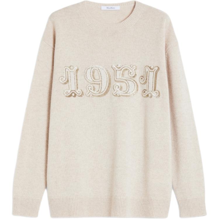 (Women) WEEKEND MaxMara  Light Gray Digit Print Crewneck Sweater Long Sleeve 1366224206-026