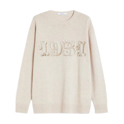 (Women) WEEKEND MaxMara Light Gray Digit Print Crewneck Sweater Long Sleeve 1366224206-026