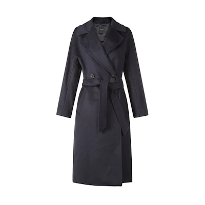 (Women) WEEKEND MaxMara Mid-Length Wool Coat Navy Blue 5016021306010-RESINA