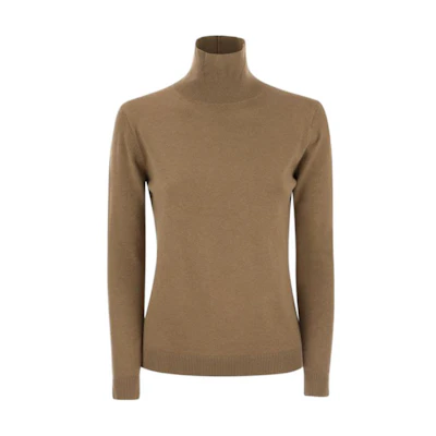 (Women) WEEKEND MaxMara Oversized Turtleneck Sweater in Camel Color. 2353660133600-003