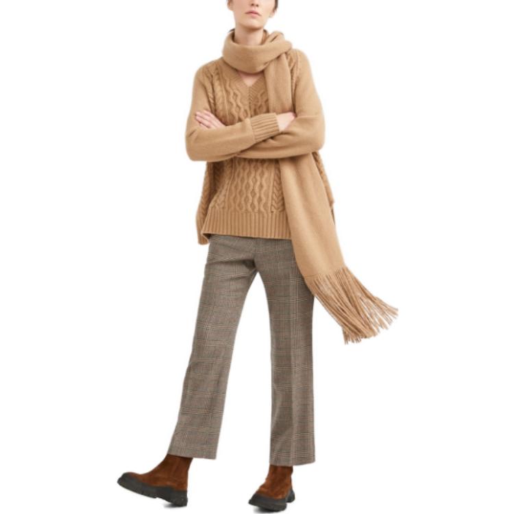 Lookbook (W) Celana Panjang Casual Lurus Mid-Rise Plaid WEEKEND MaxMara Coklat. 5136040306001