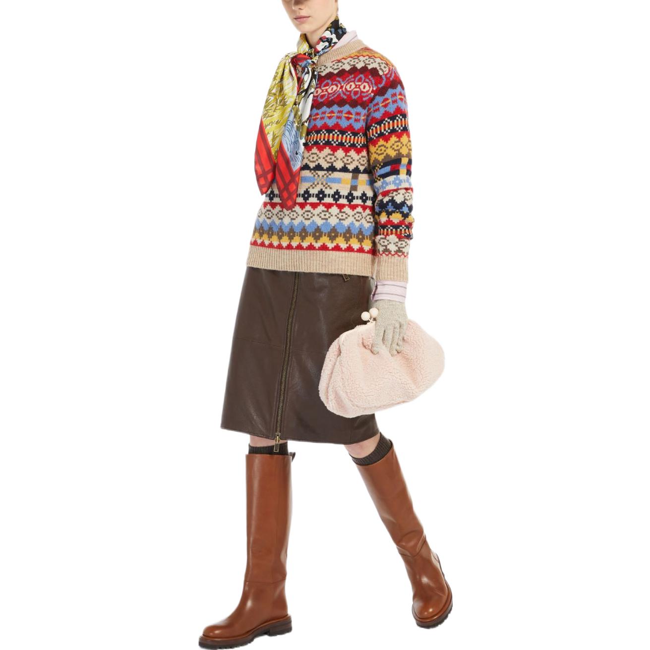 Lookbook (W) WEEKEND MaxMara Sweater Merah Berjalur Campuran Bulu Alpaka. 5366192306003-ROTONDO