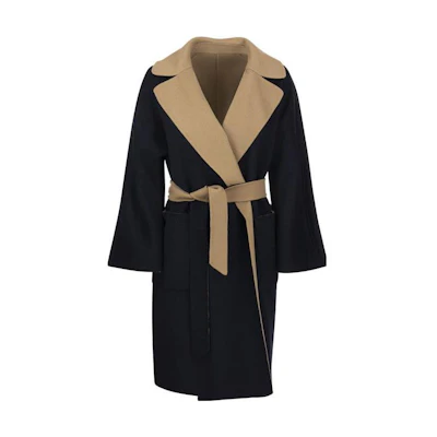 (Women) WEEKEND MaxMara Reversible Belted Coat Navy Blue Dual-Tone 50160429600-014