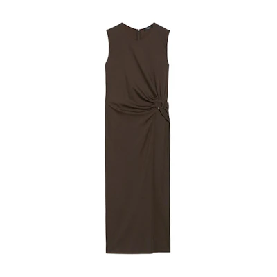 (Women) WEEKEND MaxMara Sleeveless Midi Dress in Brown Lyocell-Viscose Jersey. 5621034206002-LOCUSTA