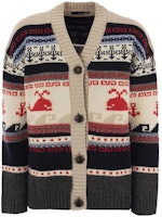 (Women) WEEKEND MaxMara Striped Animal Print V-Neck Button Long-Sleeve Sweater. 2353460633600-001 (Women) WEEKEND MaxMara Striped Animal Print V-Neck Button Long-Sleeve Sweater. 2353460633600-001