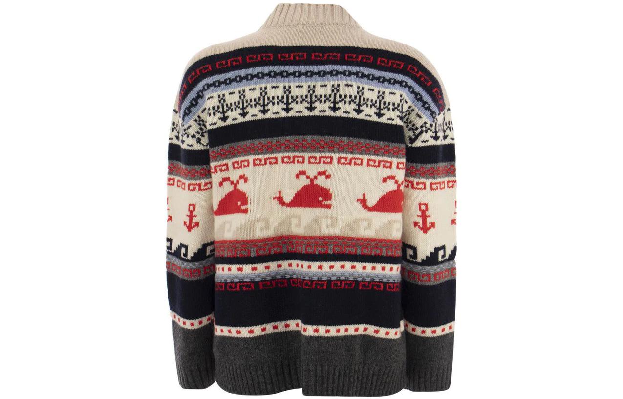 Lookbook (W) WEEKEND MaxMara Sweater Lengan Panjang V-Neck Motif Garis dan Hewan. 2353460633600-001