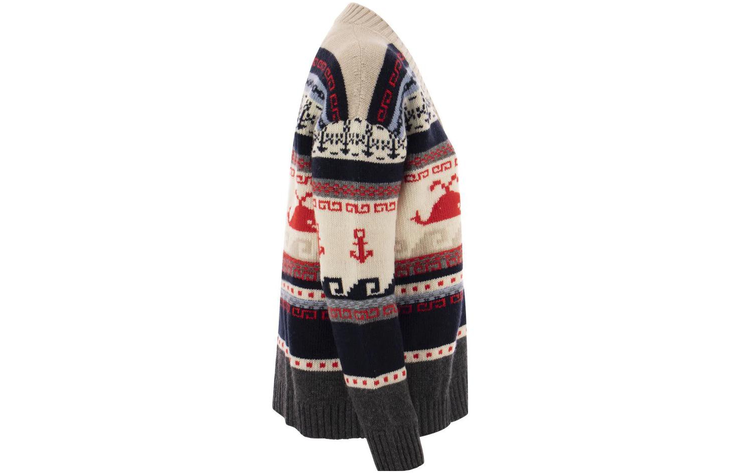 Shop (W) WEEKEND MaxMara Sweater Lengan Panjang V-Neck Motif Garis dan Hewan. 2353460633600-001