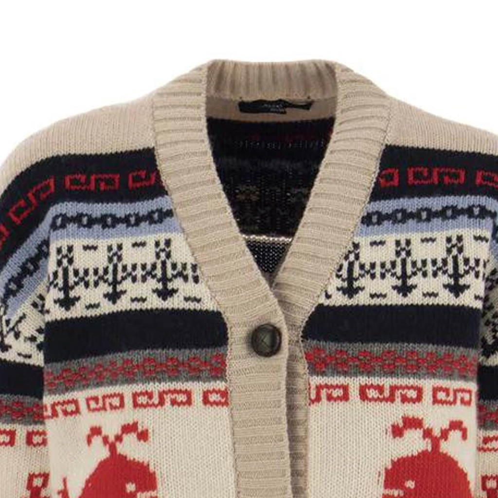 Purchase (W) WEEKEND MaxMara Sweater Lengan Panjang V-Neck Motif Garis dan Hewan. 2353460633600-001