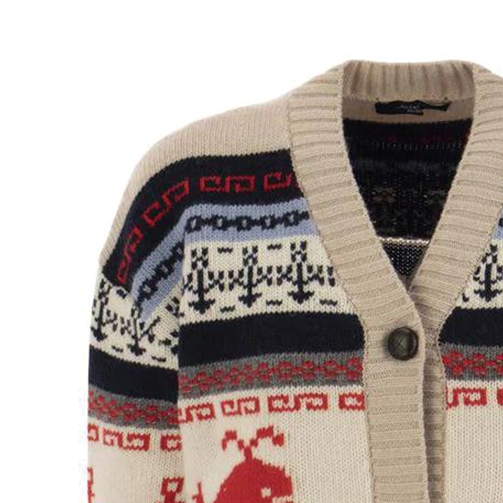 Details for (W) WEEKEND MaxMara Sweater Lengan Panjang V-Neck Motif Garis dan Hewan. 2353460633600-001