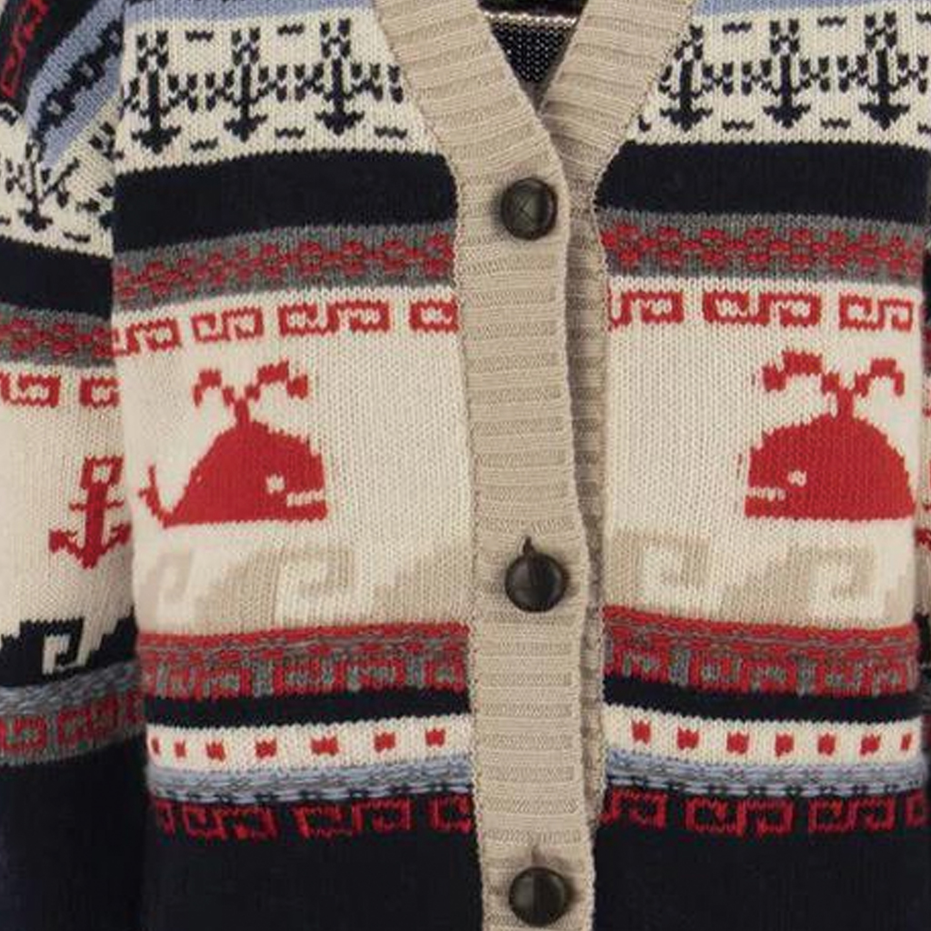 Sizing (W) WEEKEND MaxMara Sweater Lengan Panjang V-Neck Motif Garis dan Hewan. 2353460633600-001