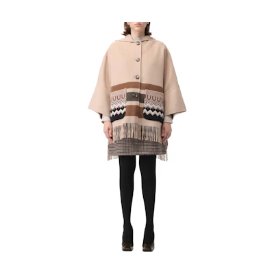 (Women) WEEKEND MaxMara Striped Hooded Long-Sleeve Jacket Coat Khaki. 2350860233600-001