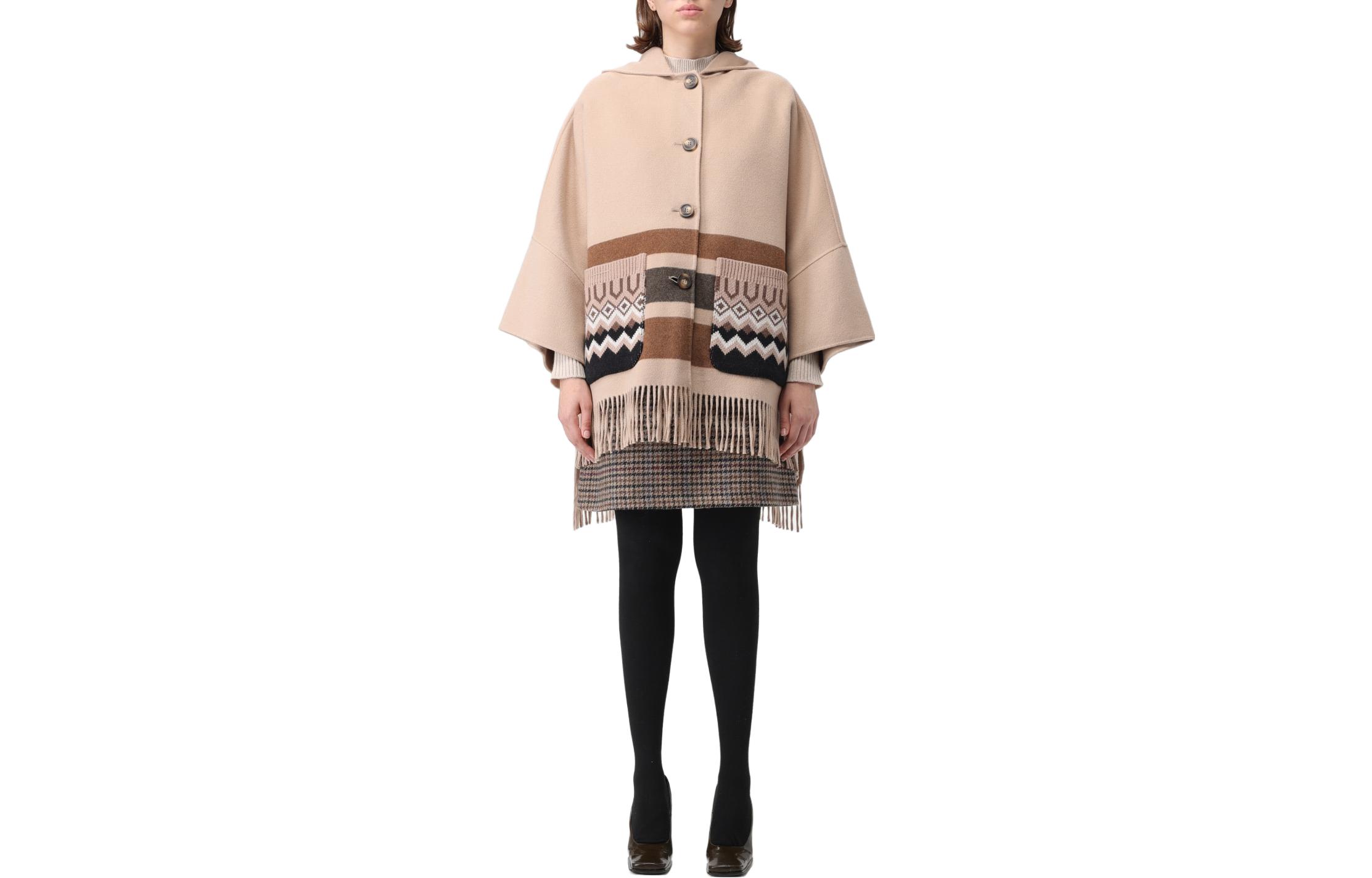 Order (W) Jaket Mantel Lengan Panjang Berbelang Hoodie WEEKEND MaxMara Khaki. 2350860233600-001