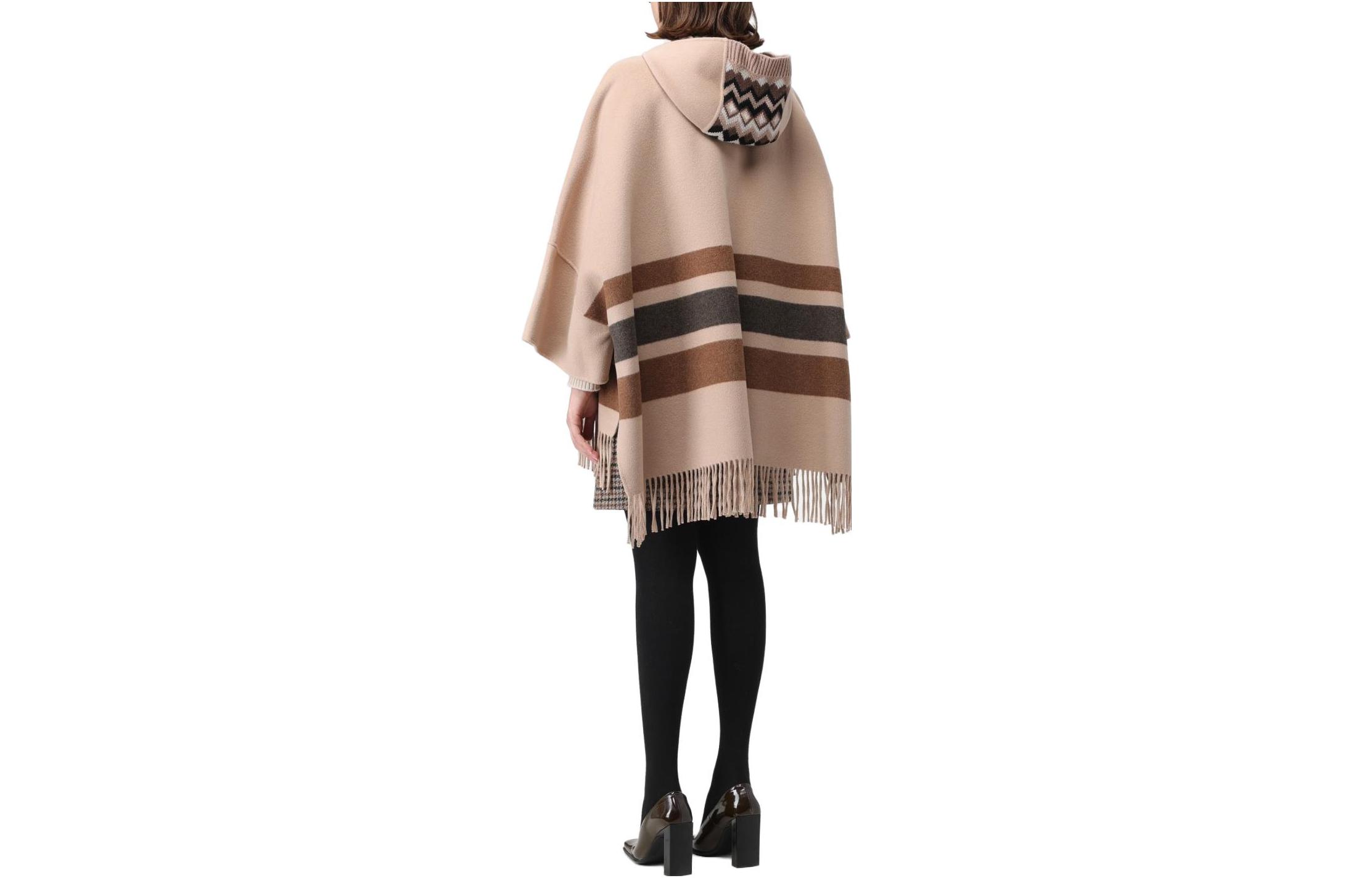 Lookbook (W) Jaket Mantel Lengan Panjang Berbelang Hoodie WEEKEND MaxMara Khaki. 2350860233600-001