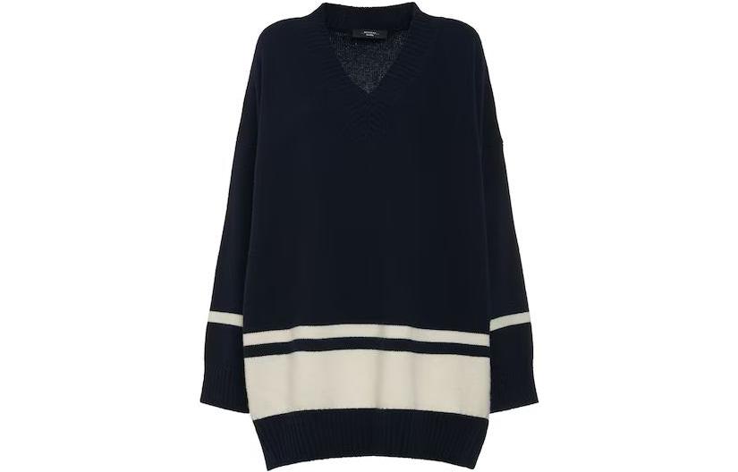 (Women) WEEKEND MaxMara  Striped V-Neck Loose Fit Long Sleeve Sweater Blue 2353661333600