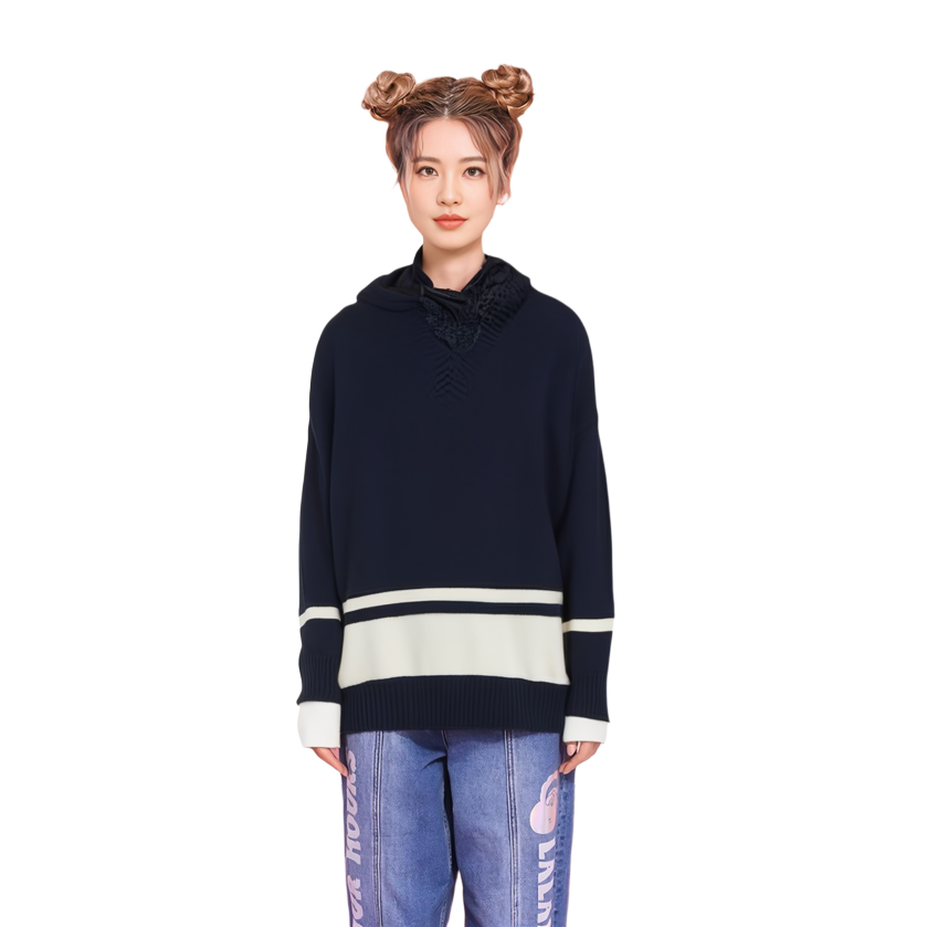 Shop (W) WEEKEND MaxMara Striped V-Neck Sweater Lengan Panjang Longgar Biru 2353661333600