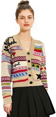 (W) WEEKEND MaxMara V领图案纽扣开衫毛衣 米色 2353460639600001 Shop (W) WEEKEND MaxMara V领图案纽扣开衫毛衣 米色 2353460639600001