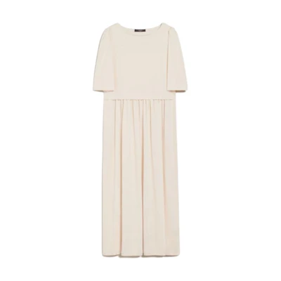 (Women) WEEKEND MaxMara White Midi Dress with Boat Neck and Half Sleeves. 5621064206