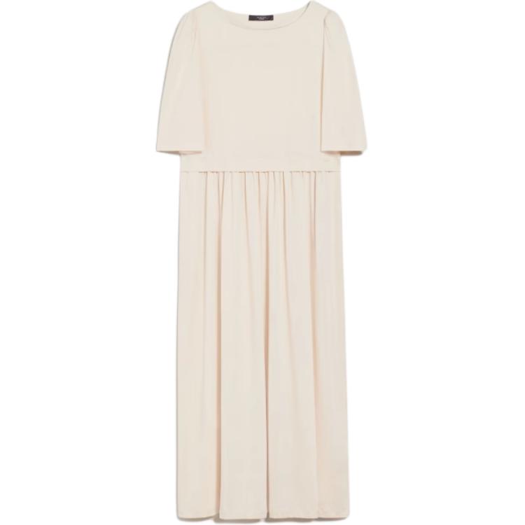 Order (W) WEEKEND MaxMara Gaun Putih Midi dengan Boat Neck dan Lengan Setengah. 5621064206