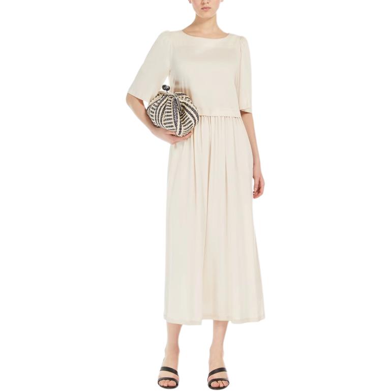 Shop (W) WEEKEND MaxMara Gaun Putih Midi dengan Boat Neck dan Lengan Setengah. 5621064206