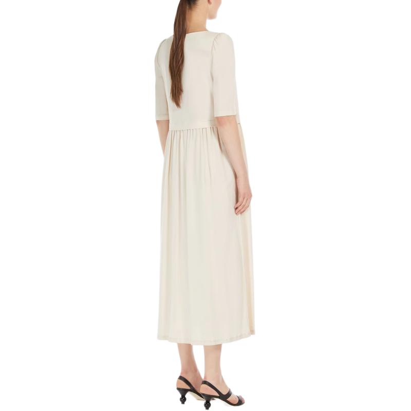 Purchase (W) WEEKEND MaxMara Gaun Putih Midi dengan Boat Neck dan Lengan Setengah. 5621064206