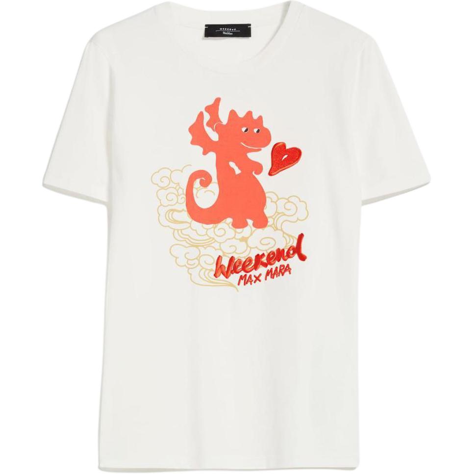 (Women) WEEKEND MaxMara  White Short-Sleeve Crewneck Tee with Animal Letter Print 24159710641-004