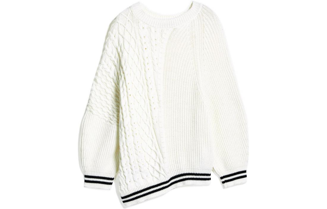 (Women) WEEKEND MaxMara  White Striped Ribbed Trim Asymmetrical Knit Sweater. 5366162906018-EBURNEA