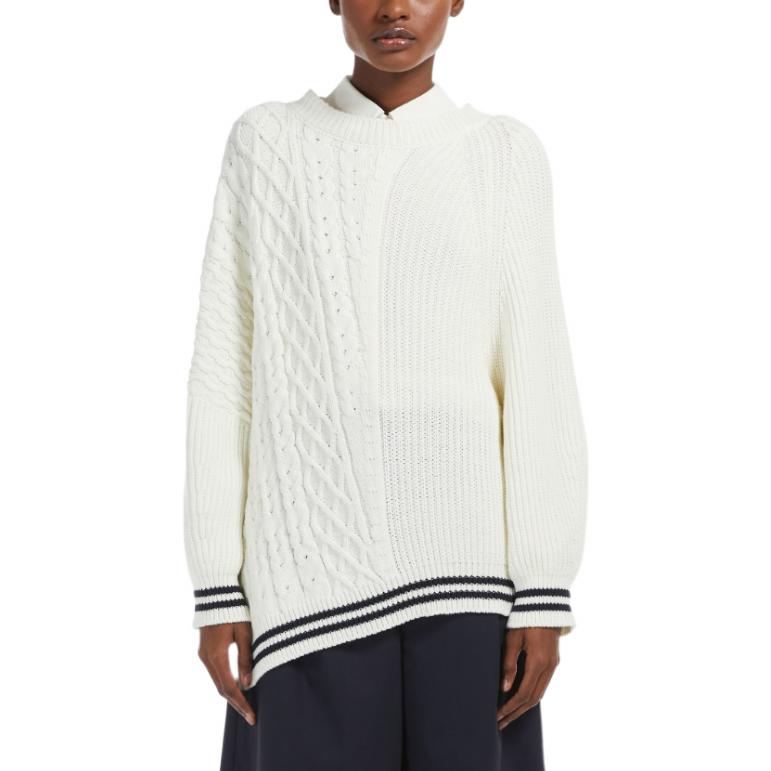 Shop (W) WEEKEND MaxMara Sweater Jalur Putih Asimetri Rib Trim Knit. 5366162906018-EBURNEA
