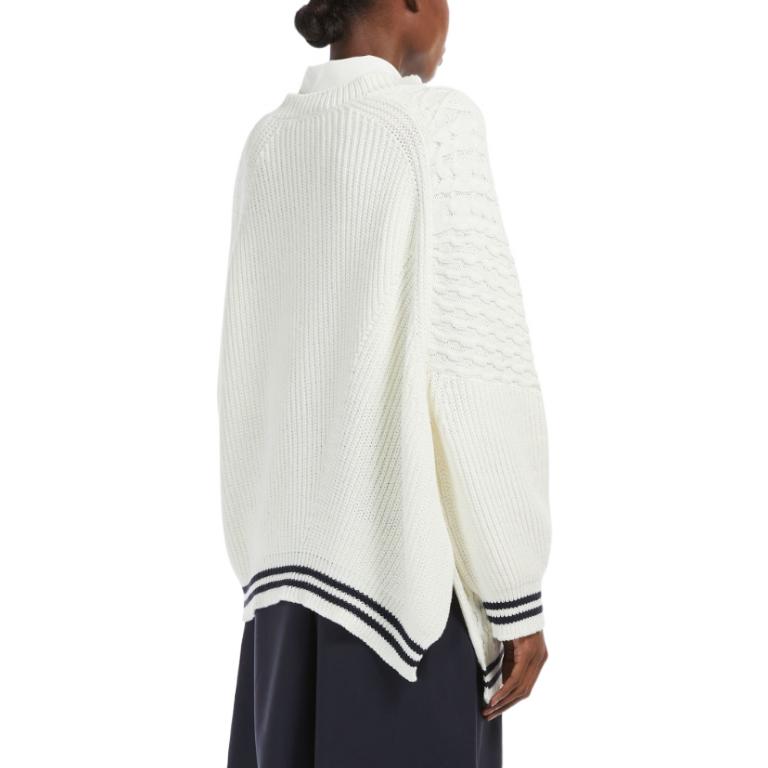 Purchase (W) WEEKEND MaxMara Sweater Jalur Putih Asimetri Rib Trim Knit. 5366162906018-EBURNEA