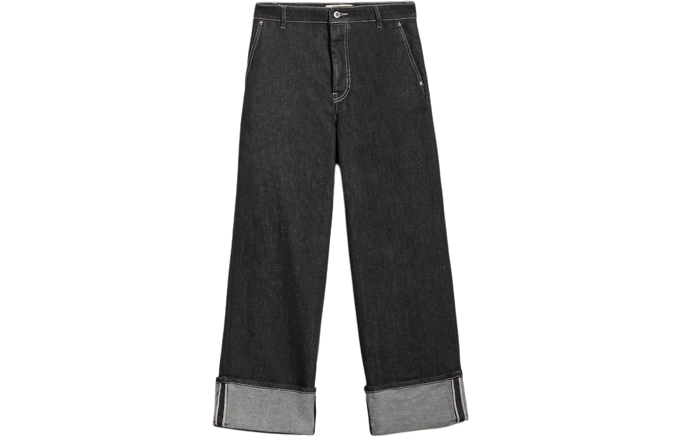(Women) WEEKEND MaxMara  Wide-Leg Black Denim Jeans with Zipper 5186013306021-CAMBIO