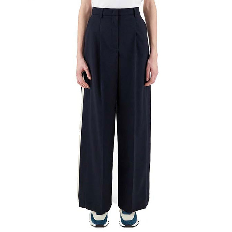 Shop (W) 위켄드 맥스마라 아시아 한정 와이드 로고 패치워크 팬츠 네이비 블루 5136011906001-ASIA