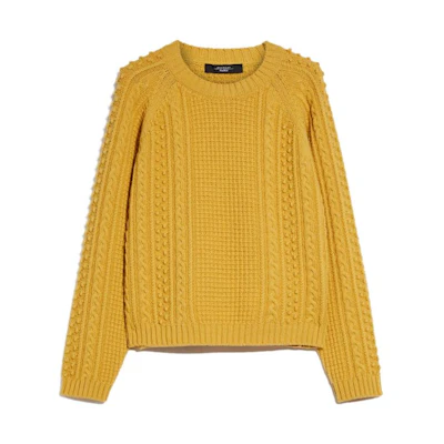(Women) WEEKEND MaxMara Yellow Wool Yarn Pullover Sweater Round Neck Long Sleeve 5366163306-017