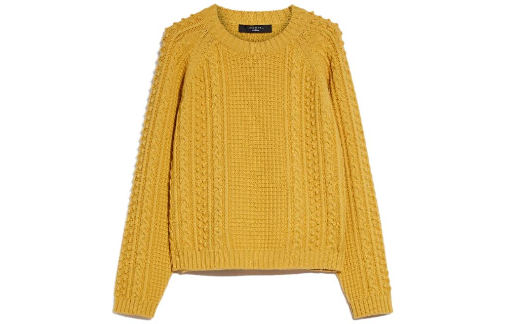 Order (W) WEEKEND MaxMara Kuning Baju Sejuk Wool Lengan Panjang Leher Bulat 5366163306-017