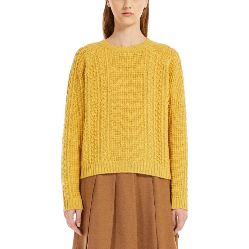 Lookbook (W) WEEKEND MaxMara Kuning Baju Sejuk Wool Lengan Panjang Leher Bulat 5366163306-017