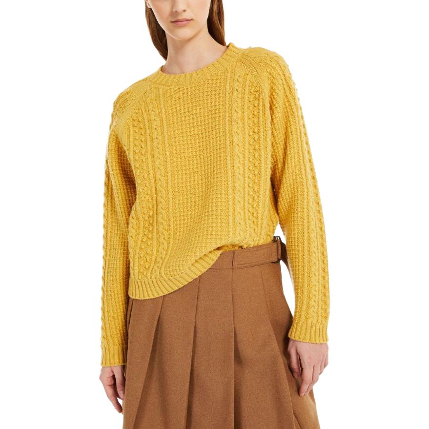 Purchase (W) WEEKEND MaxMara Kuning Baju Sejuk Wool Lengan Panjang Leher Bulat 5366163306-017