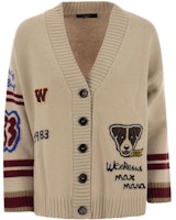 (Women) WEEKEND MaxMara Beige Dog Letter Intarsia V-Neck Cardigan for Women. 2353460333600-001 (Women) WEEKEND MaxMara Beige Dog Letter Intarsia V-Neck Cardigan for Women. 2353460333600-001