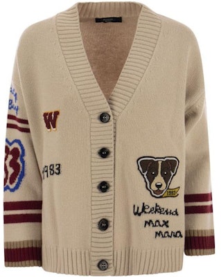 (W) WEEKEND MaxMara Beige Cardigan Wanita Motif Huruf Anjing V-Neck. 2353460333600-001 Buy (W) WEEKEND MaxMara Beige Cardigan Wanita Motif Huruf Anjing V-Neck. 2353460333600-001