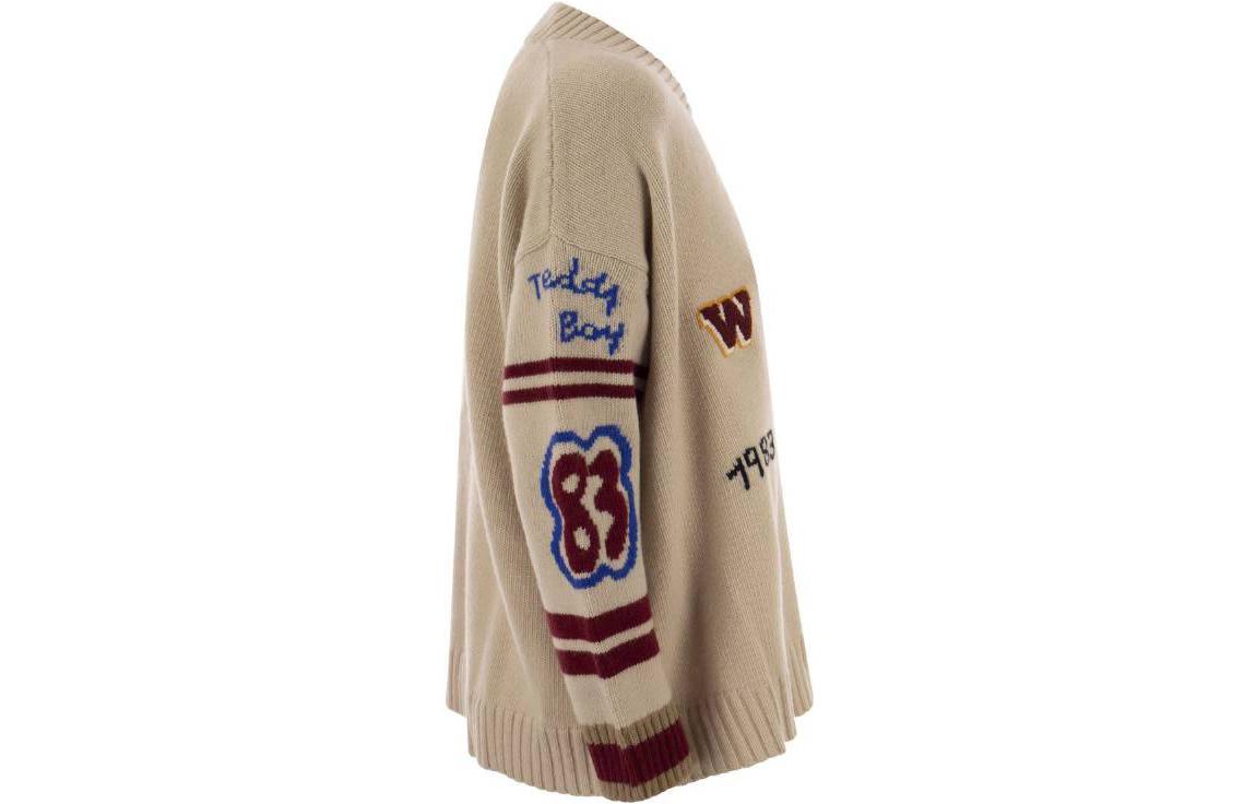 Shop (W) WEEKEND MaxMara Beige Cardigan Wanita Motif Huruf Anjing V-Neck. 2353460333600-001