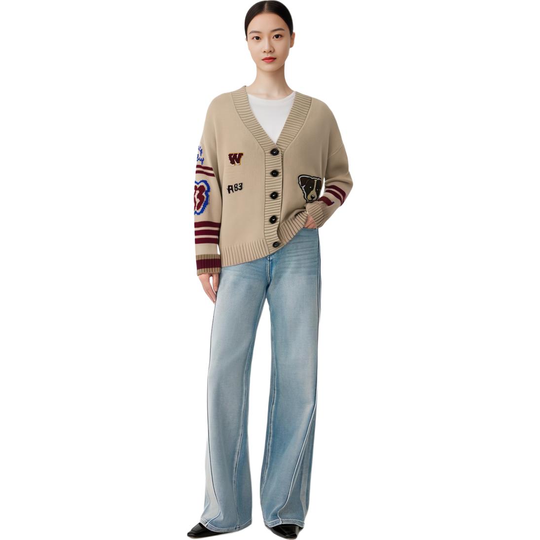 Purchase (W) WEEKEND MaxMara Beige Cardigan Wanita Motif Huruf Anjing V-Neck. 2353460333600-001